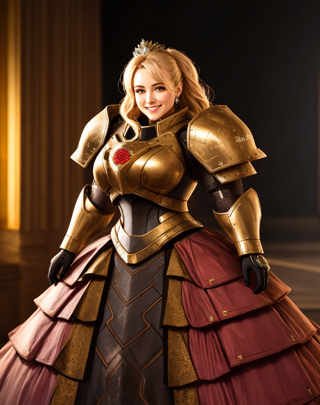 04605-2356866332-4K, Masterpiece, highres, absurdres,photorealistic, smiling, [ballgown_Parrley_armor], a woman in a [dress_suit of armor] posing.png